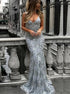 Mermaid Spaghetti Straps Grey Lace Sequins Prom Dress LBQ0167